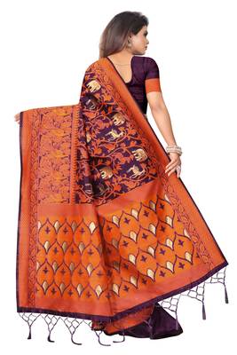 Wine woven banarasi silk saree with blouse 3