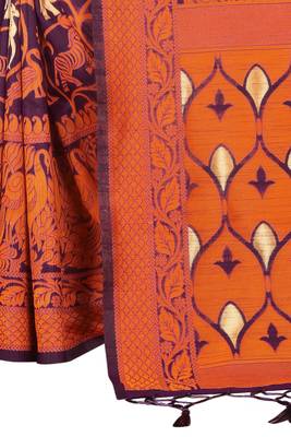 Wine woven banarasi silk saree with blouse 4