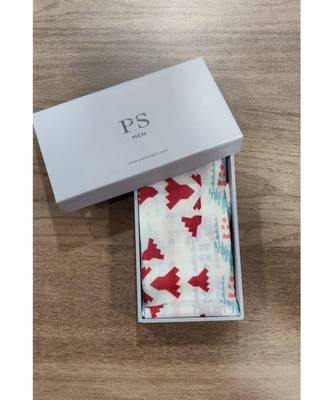 Cream colour printed silkmul pocket square 1