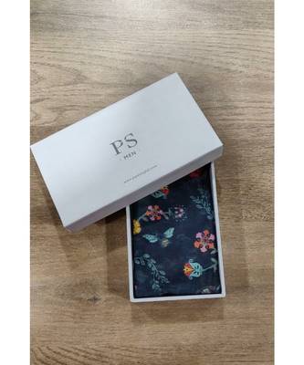 Navy colour printed silkmul pocket square 1