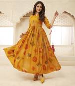 Navraj Fashion Women's Orange Floral Print Flared Gown Kurti