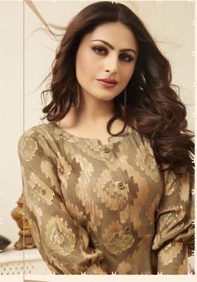 Navraj Fashion Women's Brown Flared Printed Gown Kurti 2