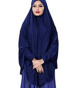 Justkartit Navy Blue Color Stitched Jersey Islamic Chaderi Hijab With Veil And Sleeves