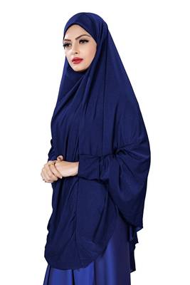 Justkartit Navy Blue Color Stitched Jersey Islamic Chaderi Hijab With Veil And Sleeves 3