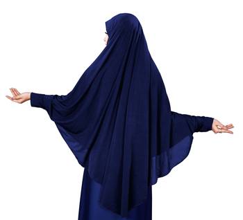 Justkartit Navy Blue Color Stitched Jersey Islamic Chaderi Hijab With Veil And Sleeves 5