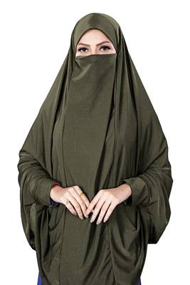 Justkartit Stitched Hosiery Lycra Islamic Chaderi Hijab With Veil And Sleeves 2