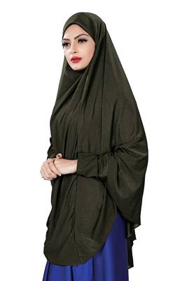 Justkartit Stitched Hosiery Lycra Islamic Chaderi Hijab With Veil And Sleeves 3