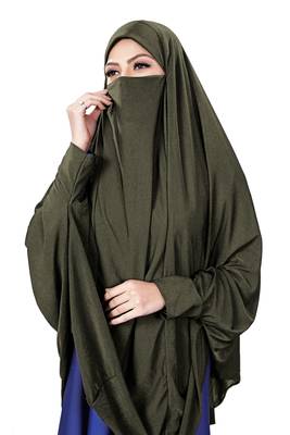 Justkartit Stitched Hosiery Lycra Islamic Chaderi Hijab With Veil And Sleeves 4