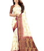White woven silk blend saree with blouse