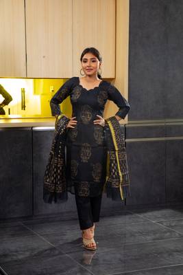 Black block print kota doria salwar 1