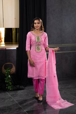 Pink thread embroidery kota doria salwar 1