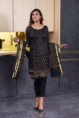 Black block print kota doria salwar 1