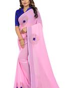 Pink embroidered georgette saree with blouse
