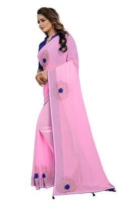 Pink embroidered georgette saree with blouse 2