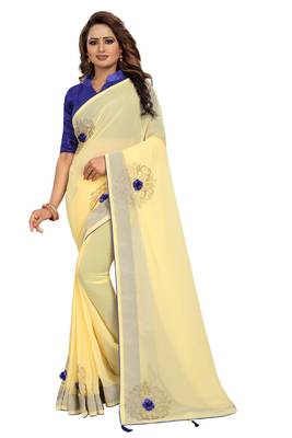 Light Yellow Embroidered Georgette Saree With Blouse 1