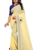 Light Yellow Embroidered Georgette Saree With Blouse
