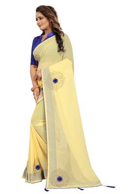 Light Yellow Embroidered Georgette Saree With Blouse 2