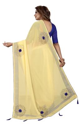 Light Yellow Embroidered Georgette Saree With Blouse 3