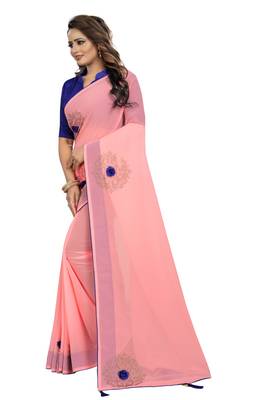 Peach Embroidered Georgette Saree With Blouse 2