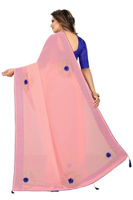 Peach Embroidered Georgette Saree With Blouse 3