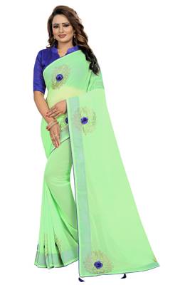 Light Green Embroidered Georgette Saree With Blouse 1