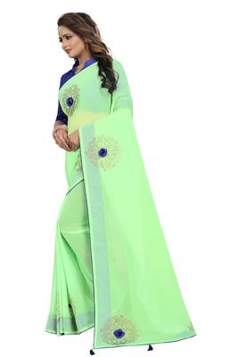 Light Green Embroidered Georgette Saree With Blouse 2