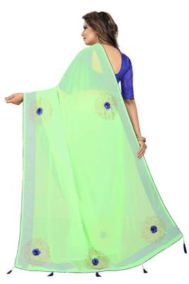 Light Green Embroidered Georgette Saree With Blouse 3