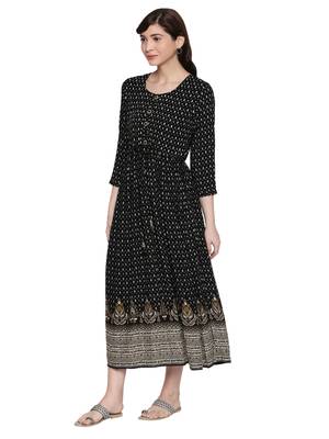 Black Long Printed Maxi Dress For Women 2