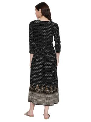 Black Long Printed Maxi Dress For Women 3