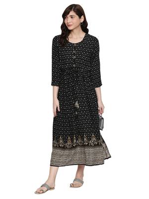 Black Long Printed Maxi Dress For Women 5