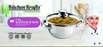 Kitchen krafts 1pc Dutch oven - 16 cm with glass lid, induction compatiable, cook and serve 2
