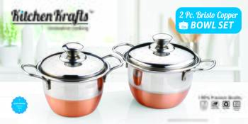 Kitchen krafts 2pcs Copper Bristo Bowl set with steel lid,  cook and serve 1