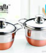 Kitchen krafts 2pcs Copper Bristo Bowl set with steel lid,  cook and serve