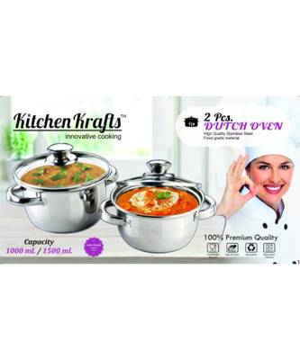 Kitchen krafts 2pcs Dutch oven set with glass lid, induction compatiable, cook and serve 2