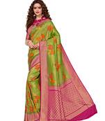 Green woven brocade silk saree with blouse
