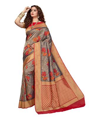 Navy blue woven brocade silk saree with blouse 1