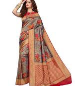 Navy blue woven brocade silk saree with blouse