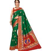 Green woven silk saree with blouse