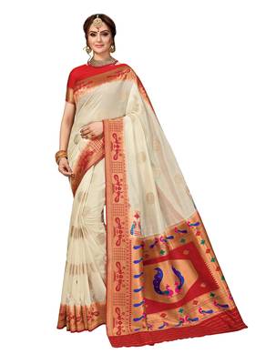 Off white woven silk saree with blouse 1