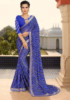 Designer Bandej Bhandi Print Saree With Heavy Border Work  1