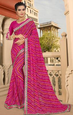 Designer Bandej Bhandi Print Saree With Heavy Border Work  1