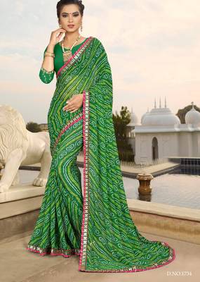 Designer Bandej Bhandi Print Saree With Heavy Border Work  1
