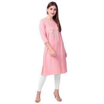 Teal19 Women Embroidered Rayon Straight Casual Kurta 1