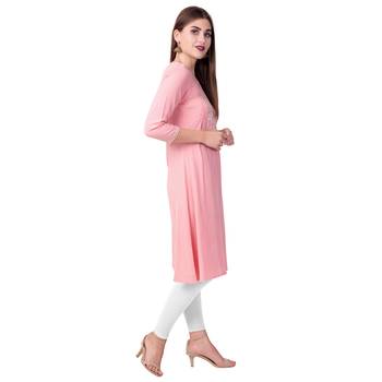 Teal19 Women Embroidered Rayon Straight Casual Kurta 4