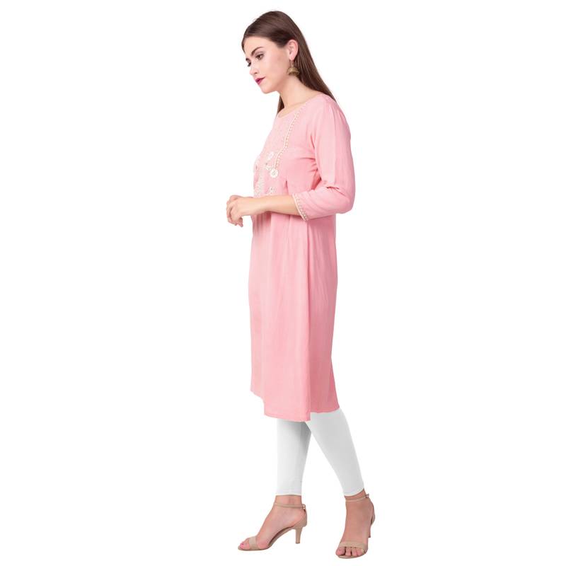 Teal19 Women Embroidered Rayon Straight Casual Kurta