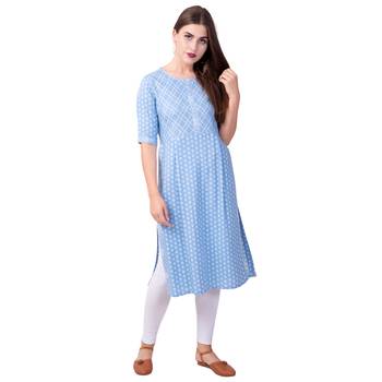 Teal19 Women Printed Rayon Straight Casual Kurta 1