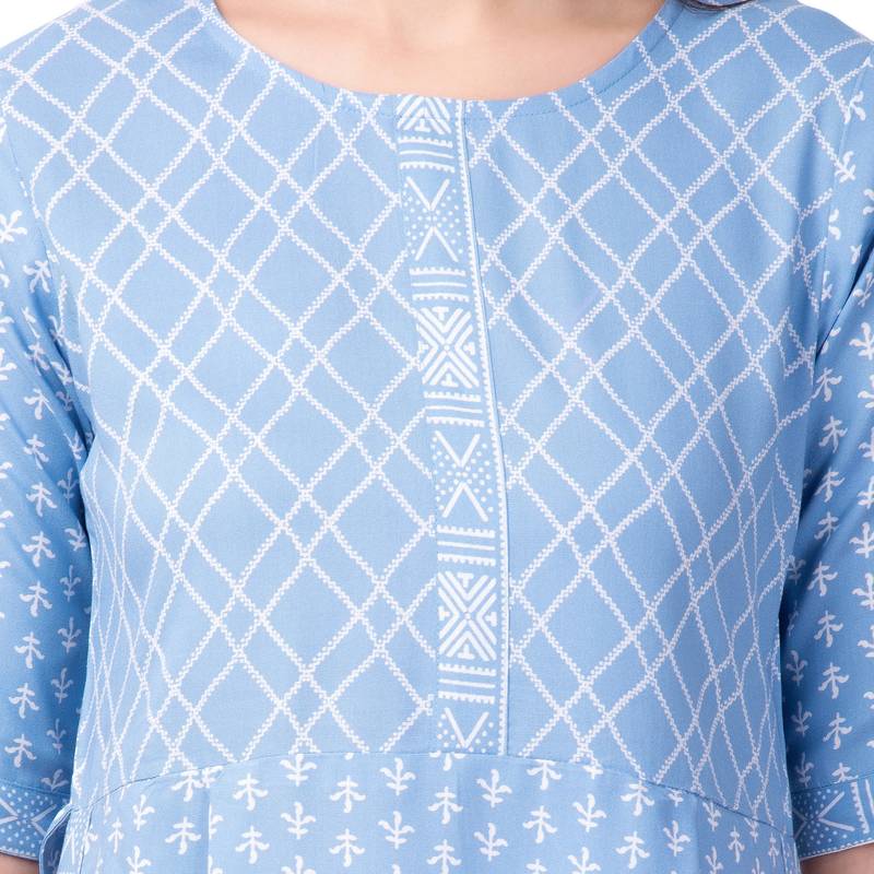 Teal19 Women Printed Rayon Straight Casual Kurta