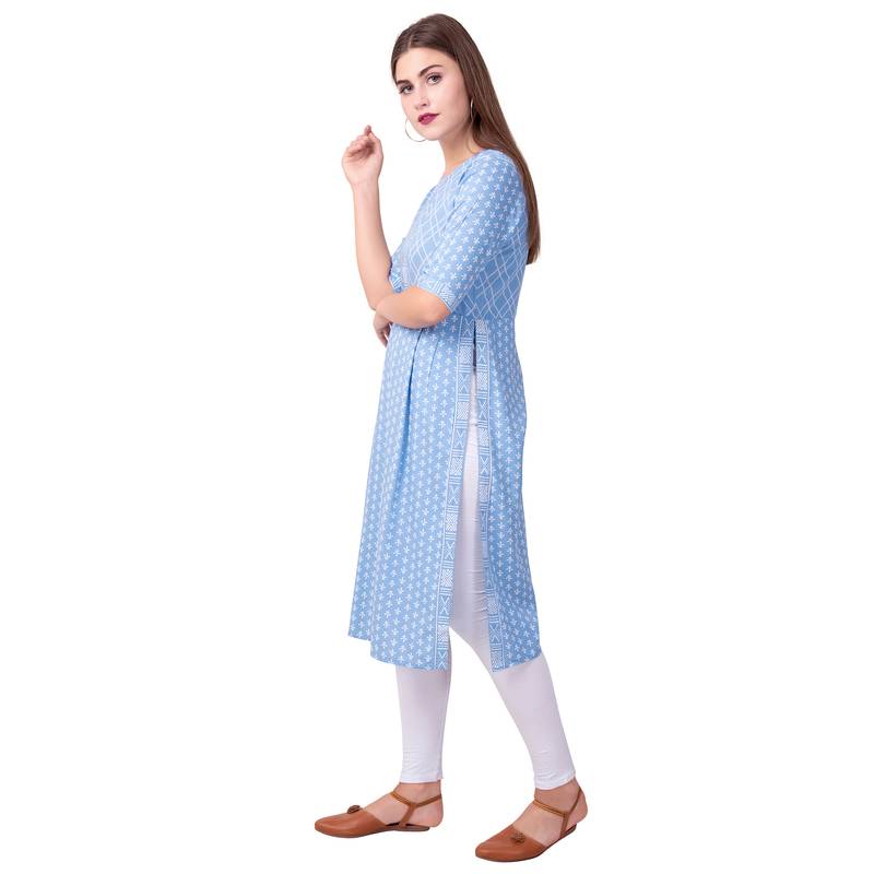 Teal19 Women Printed Rayon Straight Casual Kurta
