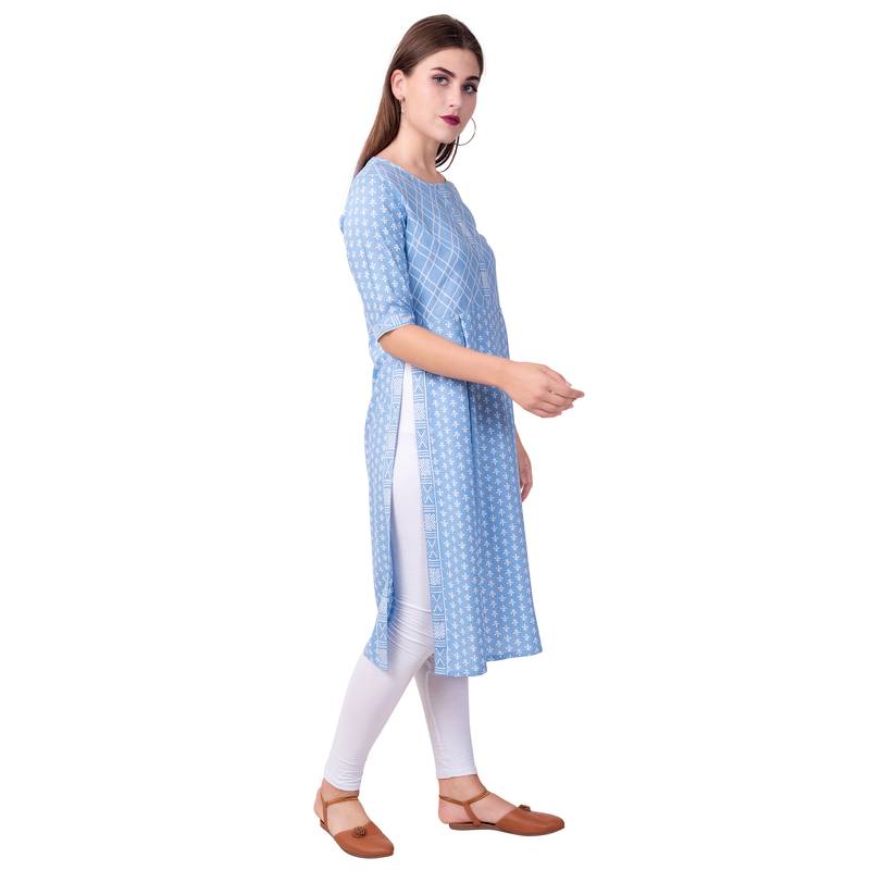Teal19 Women Printed Rayon Straight Casual Kurta