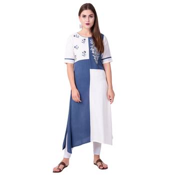 Teal19 Women Embroidered Rayon Straight Casual Kurtis 1